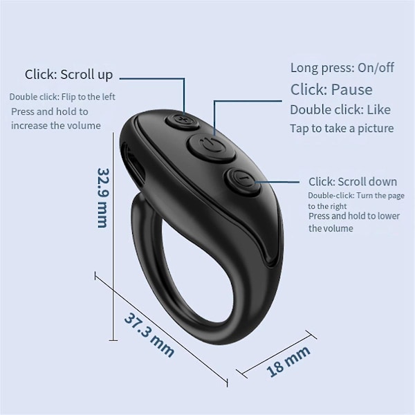 Bluetooth 5.3 Fingerspids Fjernbetjening Ring Selfie Foto Sidevender Flipping Video Controller Til