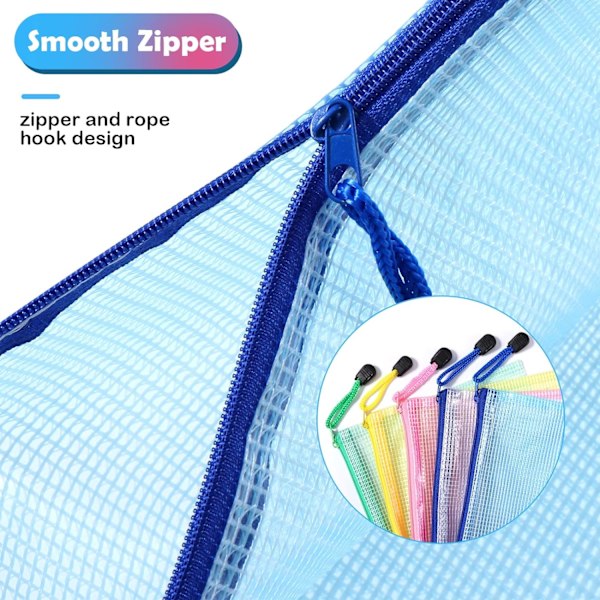 Plastmapp A4+A5+A6, 15 dragkedjor, PVC Mesh dragkedja