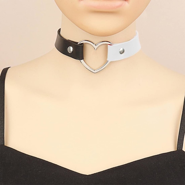 Vintage Gotisk Hjärta Läder Choker Halsband, Justerbart