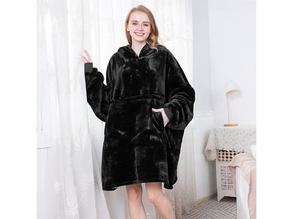 Oversized hettegenser med hette - Filt {bt} Svart black