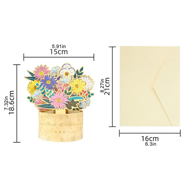 3D-kort Blomsterkurv med Blomster til Kvinder, Kone, Kæreste og Mor - Håndlavede Mors Dags Hilsner Gule