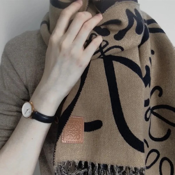 LOEWE Super Soft Lyxig Klassisk Kashmir Feel Vinterhalsduk, Tvåfärgad halsduk Camel