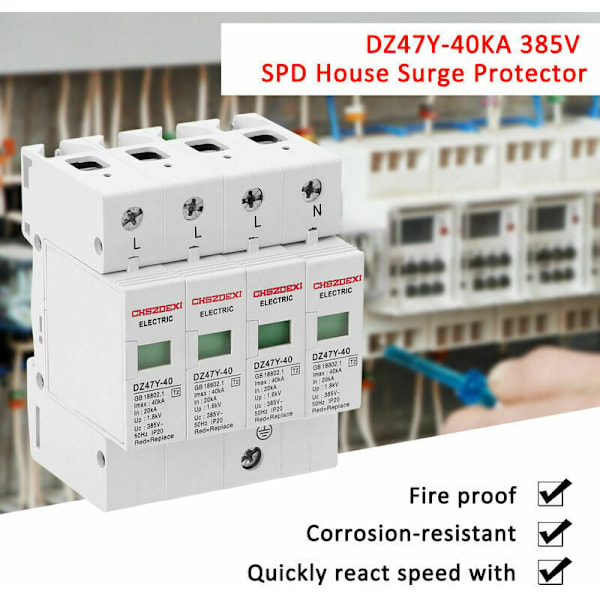 Overspændingsbeskytter til eltavle, DZ47Y-40KA 385V SPD-hus Overspændingsbeskytter Lavspændingsbeskytter 4P Overspændingsbeskytter Beskytter, Flerfarvet