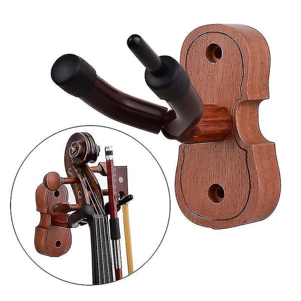 Violinhängare i mahognyträ med båghållare för väggmontering i hem och studio