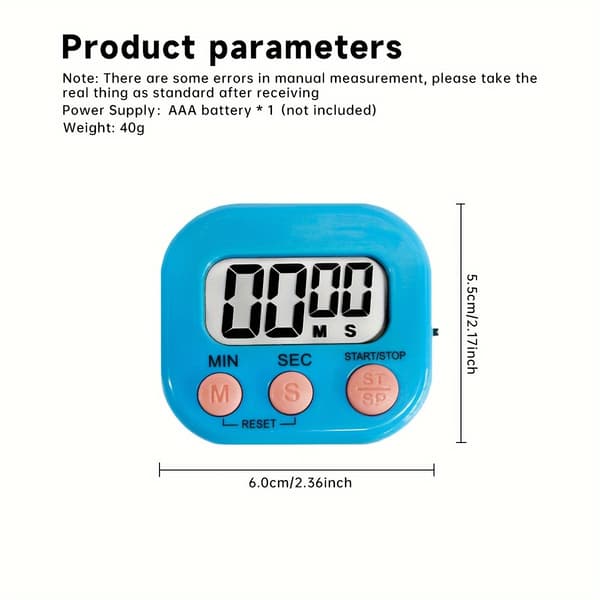Mini Digital Køkkentimer Bærbar Nedtællingsstopur Lydløs Tidsstyringstimer Blue One-size