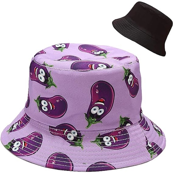 Reversibel Bucket Hat Fiskehatt Solhatt för Kvinnor Flickor，äggplan