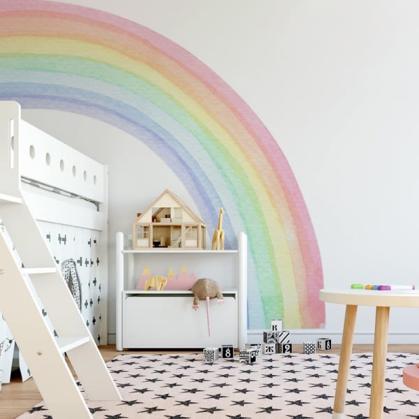 Stora väggdekaler i akvarell regnbåge, Boho Rainbow väggdekal L Cherry