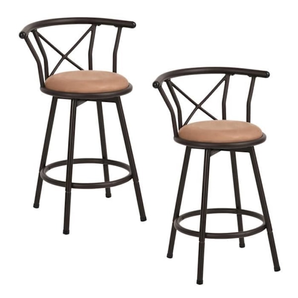 COZY FURNITURE Sett med 2 barstoler, industriell stil, 360° roterbar, med ryggstøtte og fotstøtte, setehøyde 63 cm