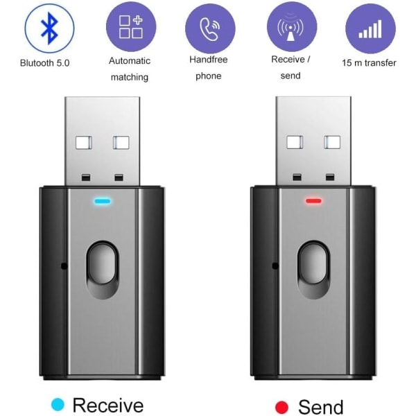 Bluetooth-lähetin 50 3,5 mm:n liittimellä, Mini Wireless Bluetooth -lähetin, USB-lataussovitin, sisäänrakennettu mikrofoni autoon, kotiin, kuulokkeisiin ja kaiuttimiin