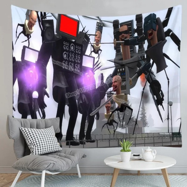 Skibidi Toalett Vägg Tapet Seriefigur Anime Fest Bakgrund Tryckt Polyester Bakgrund Vägg Hängande Dekoration Present Människor Ingen Människor Plats F22 F22 100x70cm