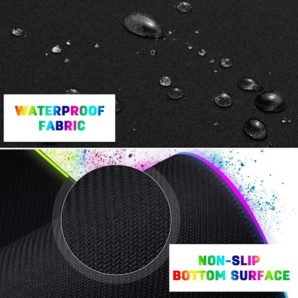 RGB Gaming Musmatta 900 x 400 x 4mm XXL Stor Musmatta Kantfria Kanter Vattentät Skrivbordsmatta Bordsskydd Kontor Halksäker Gaming Mus