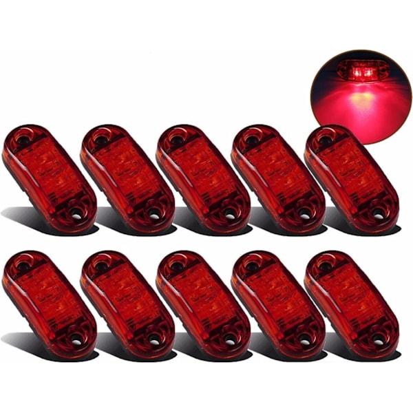 10X 2 LED Sidemarkerlys 12/ 24V Tilhenger Sidelys Advarselsrødt Lys for Lastebil Bobil Caravan Ed