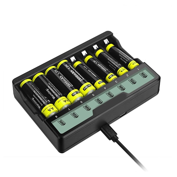 Universell batteriladdare med LCD-skärm Mångsidig batteriladdare Snabbladdningsenhet Stöder AAA AA-batterier