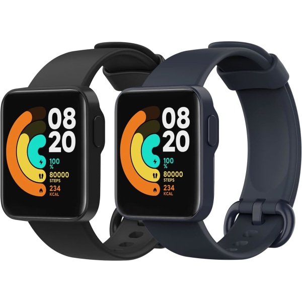 2-pakkaus rannekkeita yhteensopiva Xiaomi Mi Watch Lite/Redmi Watch -rannekkeiden kanssa, pehmeä silikoninen urheiluranneke - musta/musteensininen