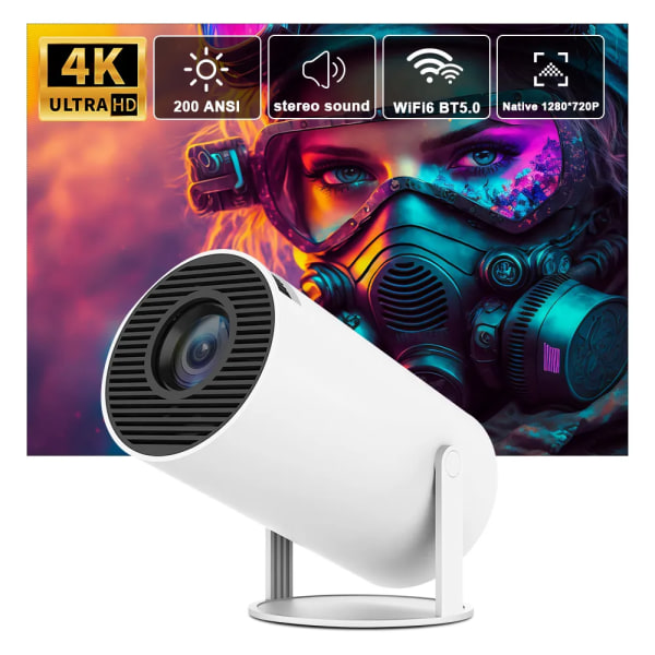 4K Android 11 Dual Wifi6 200 ANSI Allwinner HY300 BT5.0 1080P 1280*720P Hjemmekino Prosjektor