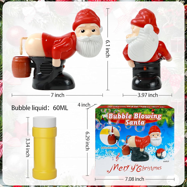 Automatisk Prut-Boblemaskine, Bobleblæsermaskine Julemandslegetøj, Sjov Julemand Automatisk Prut-Boblemaskine med Musik & Blinkende Lys, Boble