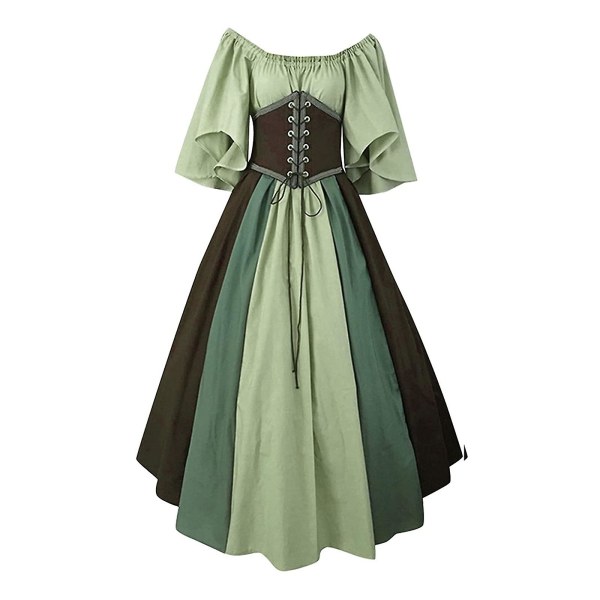 Medeltida kläder Kvinnors kortärmade gotiska klänningar Ljusgrön Light green L
