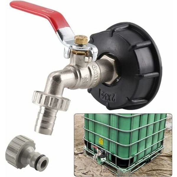 IBC afløbsadapter til messing vandhane med slangeforbindelse, 1000 liter tanktilslutning 12,7 mm[qb]