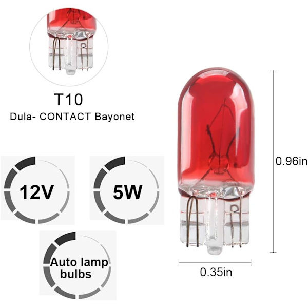 Röd - T10 W5W Miniatyr Standard Halogenlampa 194168501 DRL Corne