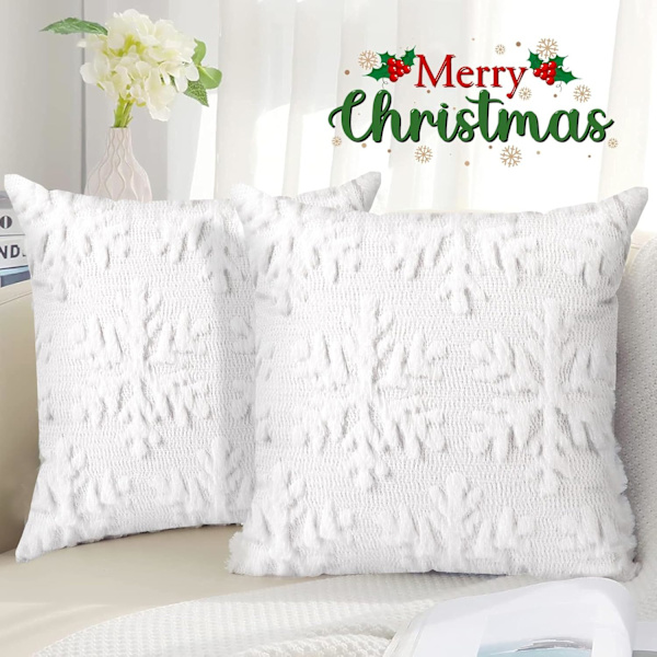 Julkuddöverdrag Snöflinga Juldekoration för Soffa Sovrum Vit 45x45 cm 2-pack