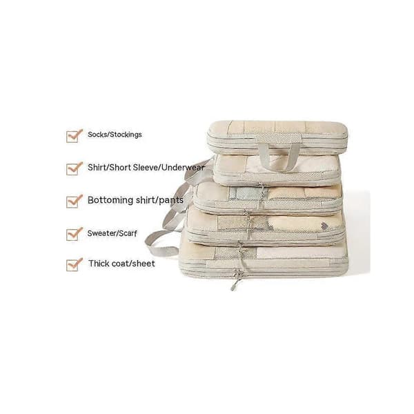 Kompressionspackkuber, expanderbara reseorganiseringsväskor för resväska och bagage beige 6 pcs