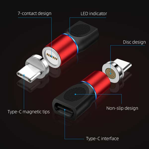 USB Typ C Magnetisk Adapter 360° Roterande Magnetisk Telefonkabel Adapterkontakt