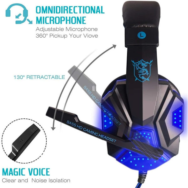 Dland-pelikuulokkeet mikrofonilla ja LED-valolla