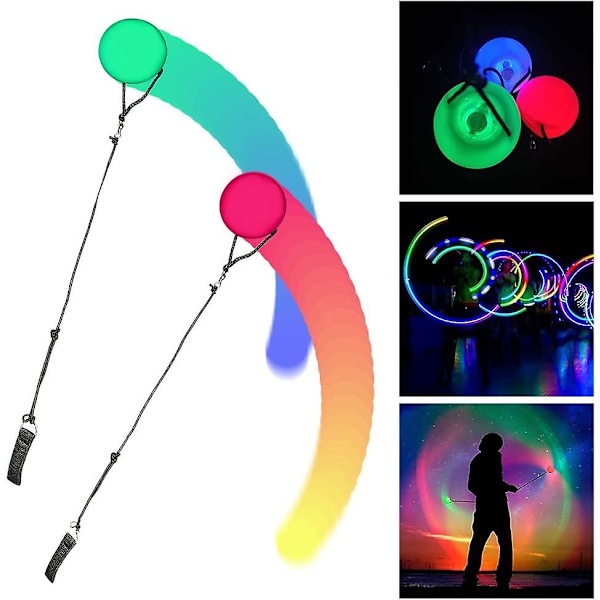 Pack of 2 Enhanced Led Poi Balls, Poi Juggling Balls with Rainbow Colors and Strobe Effect, Kids and Adults