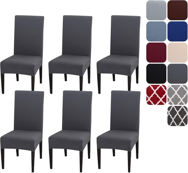 Strekkbare avtagbare stoltrekk sett med 4 eller 6, vaskbare setebeskyttere 6 stk (BT) 6pcs grey