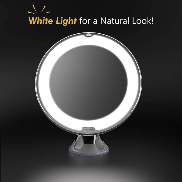 10x stort makeup spejl med LED-lys 1 kugleled 360 justerbar beslag bærbar makeup spejl, til badeværelse, rejse