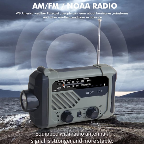 Hätäradio Aurinkoradio AM/FM Käsikampi Dynamo Radio USB Ladattava Ulkoilukäyttöön Hätätaskulamppu