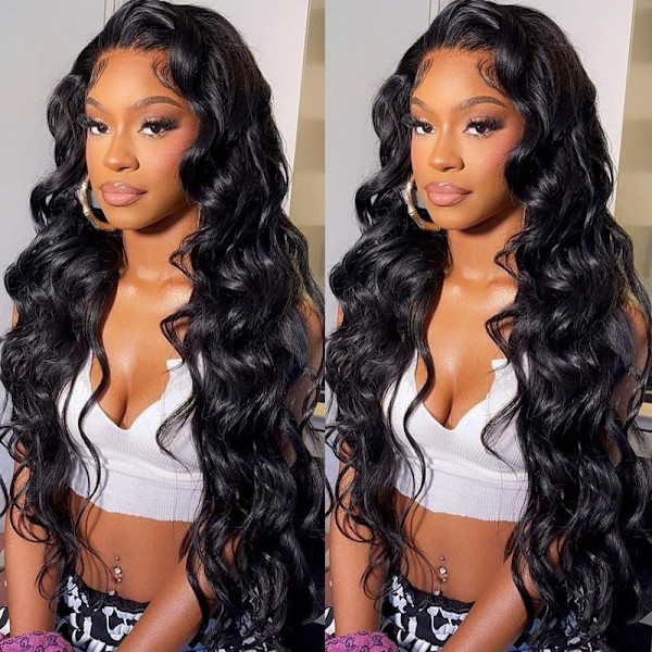 Spets Front Peruker Mänskligt Hår Pre Plockad HD Body Wave Spets Front Peruker Brun Brown 24in