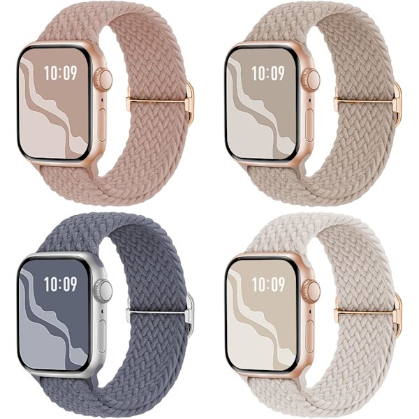 Flettet strækbar solo-løkke kompatibel med Apple Watch-rem 4stk 3 4pcs 3 38/40/41mm