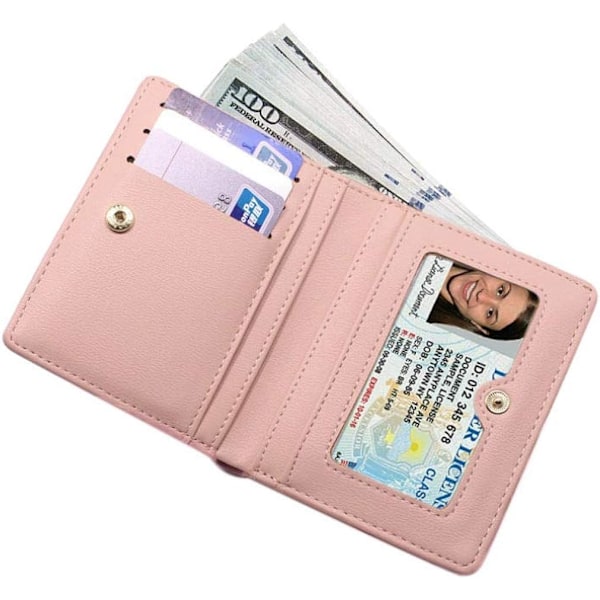 Damplånböcker Liten Bifold Läderficka Plånbok Dam Mini Kort Plånbok (Rosa)