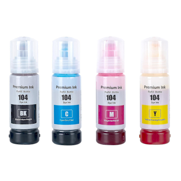 Go ink -sarjan 4 mustepullon sarja 70 ml Epson 104 -yhteensopivien/ei-oem-pullojen vaihtamiseen