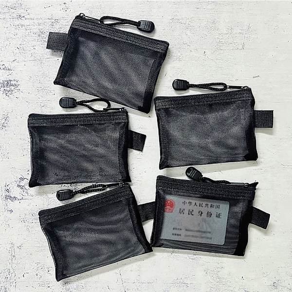 6PACK Nylon Mesh Kort Opbevaringsposer Små Lynlåsposer SORT BLACK