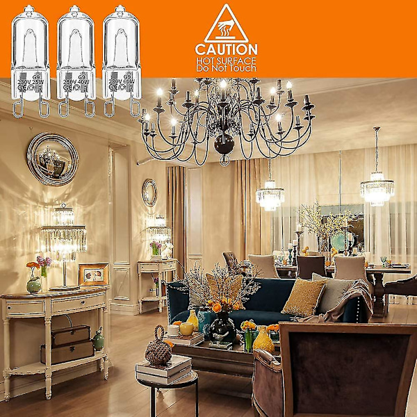 20 stk g9 halogenlamper, 40w klare halogenlamper dimbare, varmt hvitt 2800k for lysekroner, pendler, landskapsbelysning
