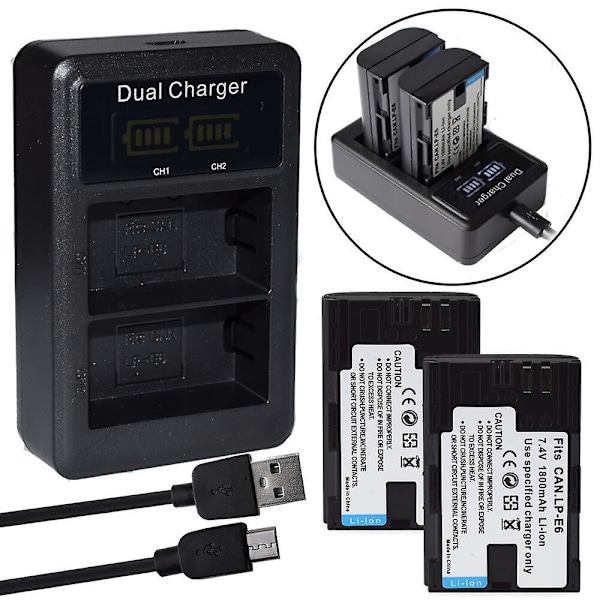 Lp-e6 Batteri eller USB LCD-laddare Kompatibel med Canon Eos 5d Mark Ii Iii 6d 60d 60da 70d 7d 1X battery