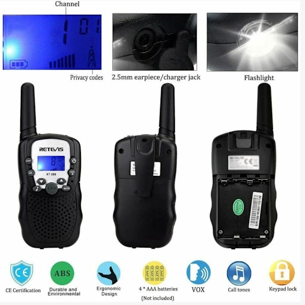 Barnens Walkie Talkie (1 par, svart)