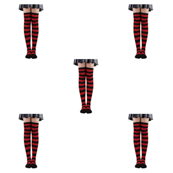 1/2/3/5 Raidallinen Sukat Mukavat Reiden Korkeat Sukat Puku Musta Punainen 50cm Black Red 50cm 5 Sets