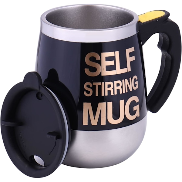 Selv-omrørende automatisk kaffekopp/tekopp/varm sjokoladekkopp/melkekopp i rustfritt stål - 450 ml/15 oz - Den beste gaven (svart)
