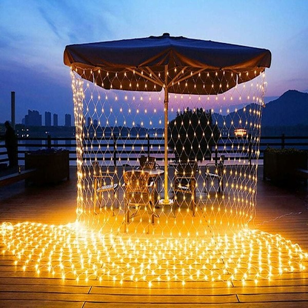 Mesh Lysnett, 192 LED Mesh Lys 3M x 2M 8 Moduser Energibesparende Vanntett, Dimbar for Soverom Jul Bryllup Fest Hjem Hage, Varmt Hvit