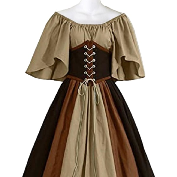 Medeltida kläder damer kortärmade gotiska klänningar Khaki Khaki 3XL