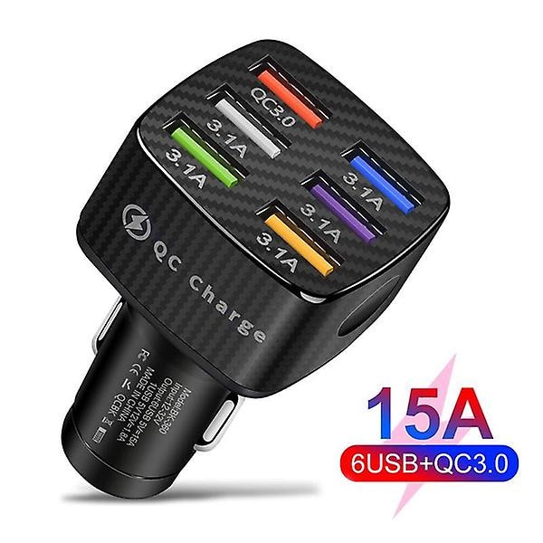 6 Porter USB Billader 75W Rask 15A Mini Hurtiglading for Mobiltelefonlader Adapter i Bil BC B