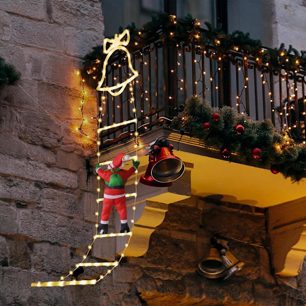 Kiipeilevä Joulupukki LED-jouluvalot, 8 valotilaa sisä- ja ulkokäyttöön, puutarhaan (160cm/5.25ft, lämmin valkoinen)