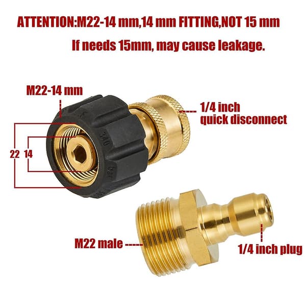 Trykvaske Adapter Sæt Hurtig Kit Til Skumlanse M22 Til 1/4 Tomme Hurtig, 5000 Psi