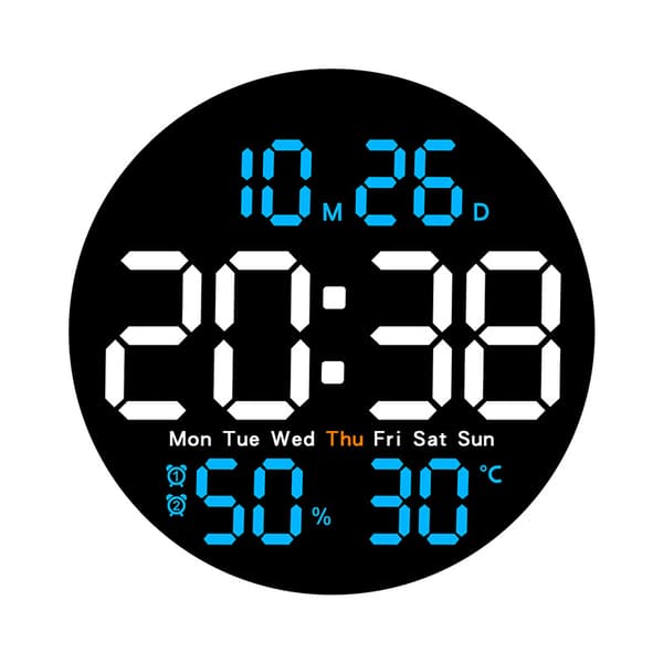 LED Digital Väggklocka 10 Tum Display Temperatur- och Luftfuktighetsindikator Modern Design Blå