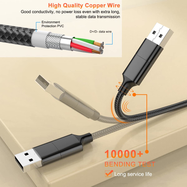 3M Multi Fast 4-in-1 monitoiminen nailonkaapeli USB/C