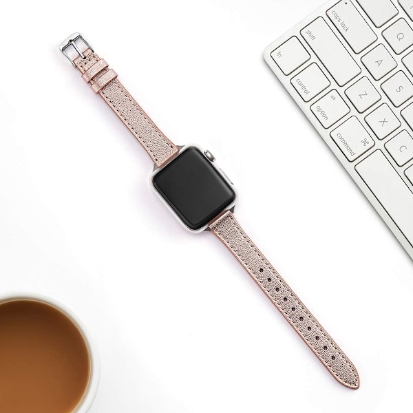 Hoikka nahkaranneke, yhteensopiva Apple Watch Band 38 mm:n kanssa, ruusukulta hopea Rose Gold with Silver 38mm/40mm/41mm