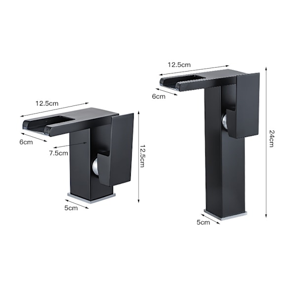 Vandfald LED-badekararmatur, lav sort version short